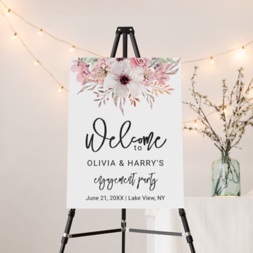 Rustic Floral Engagement Party Welcome Sign