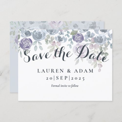 Rustic Floral Eucalyptus Dusty Blue  Announcement Postcard