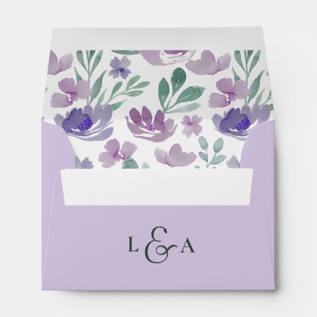 Rustic Floral Eucalyptus Purple Wedding Envelope (Back (Bottom))