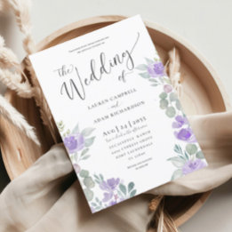 Rustic Floral Eucalyptus Purple Wedding Invitation