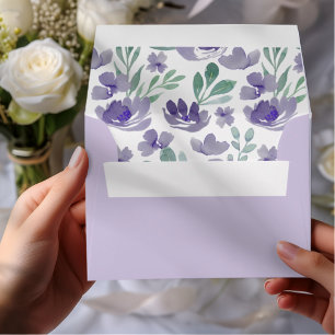 Rustic Floral Eucalyptus Purple Wedding RSVP Envelope