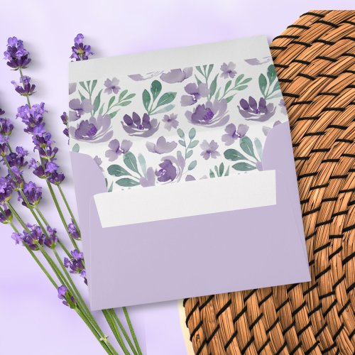 Rustic Floral Eucalyptus Purple Wedding RSVP Envelope