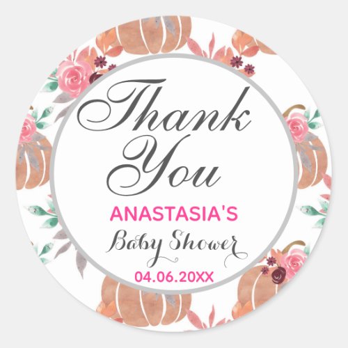 Rustic Floral Fall Autumn Thank You Baby Shower Classic Round Sticker