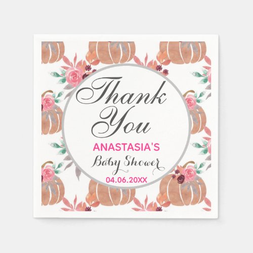 Rustic Floral Fall Autumn Thank You Baby Shower Napkins