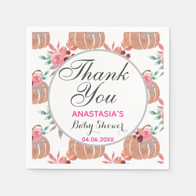 Rustic Floral Fall Autumn Thank You Baby Shower Napkins (Front)