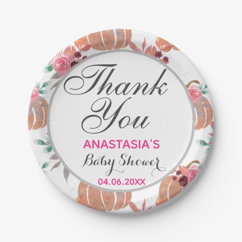Rustic Floral Fall Autumn Thank You Baby Shower Paper Plates