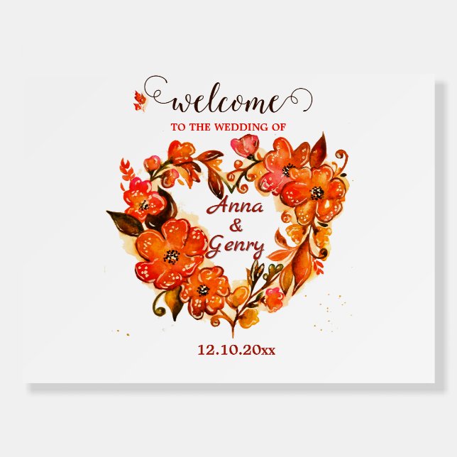 Rustic Floral Fall Autumn Wedding Welcome Foam Board (Front)