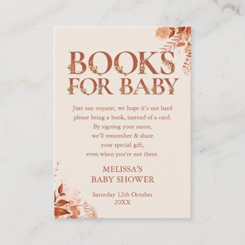 Rustic Floral Fall Books For Baby Shower Enclosure Card