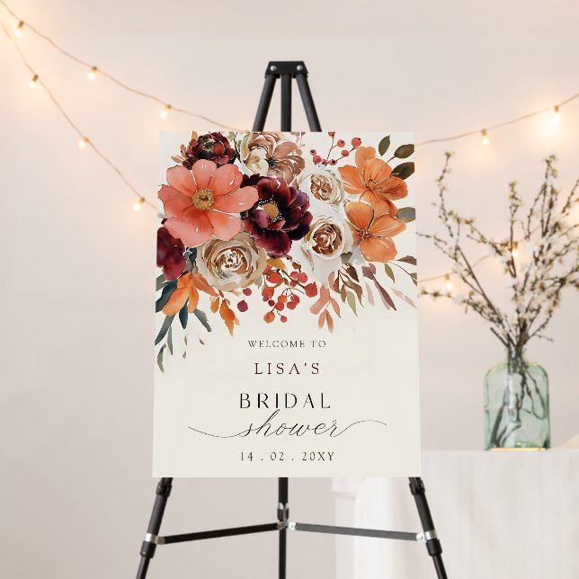 Rustic Floral Fall Bridal Shower Welcome Sign (In Situ (Stand))