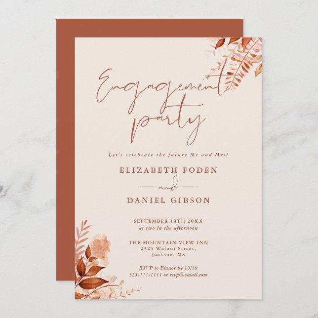 Rustic Floral Fall Engagement Party Invitation (Front/Back)