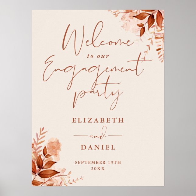 Rustic Floral Fall Engagement Party Welcome Sign (Front)