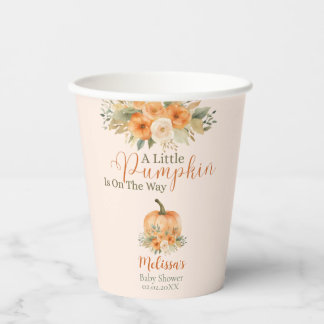 Rustic Floral Fall Orange Pumpkin Baby Shower Paper Cups