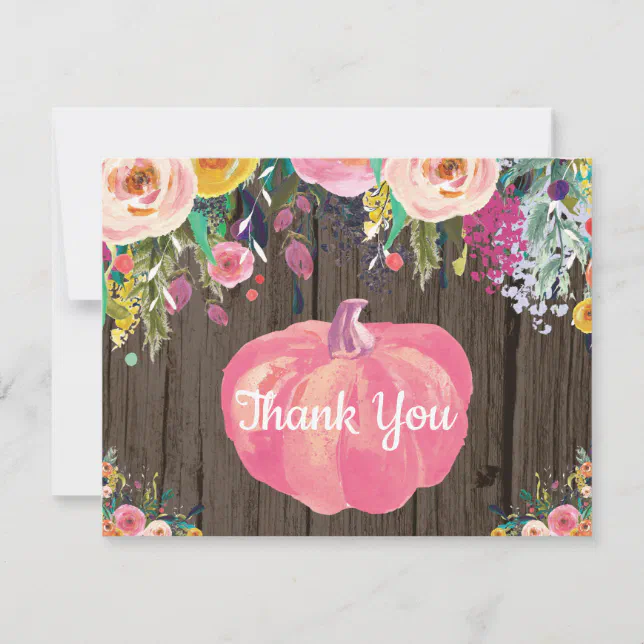 Rustic Floral Fall Pumpkin Thank You Card | Zazzle