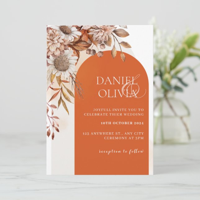 Rustic Floral Fall Wedding Invitation (Standing Front)