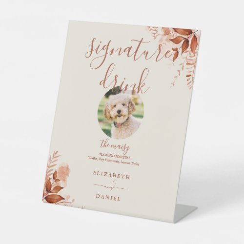 Rustic Floral Fall Wedding Pet Signature Drink Pedestal Sign