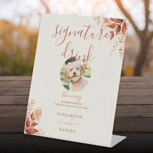 Rustic Floral Fall Wedding Pet Signature Drink Pedestal Sign
