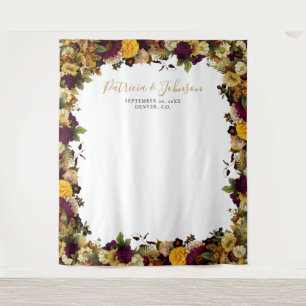Rustic floral fall wedding photo booth backdrop