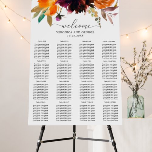 Rustic Floral Fall Wedding Seating Chart Foam Board