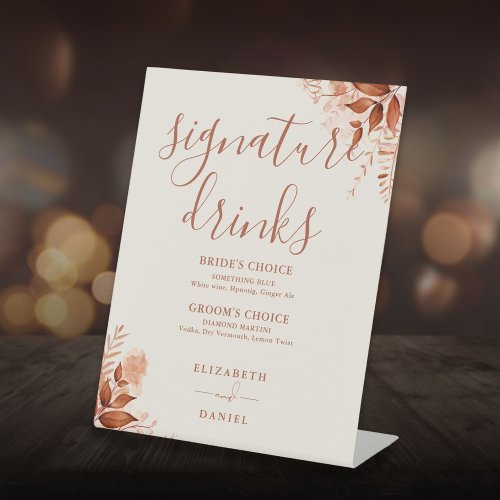 Rustic Floral Fall Wedding Signature Drinks Pedestal Sign