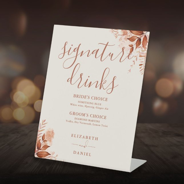 Rustic Floral Fall Wedding Signature Drinks Pedestal Sign (Rustic Floral Fall Wedding Signature Drinks Pedestal Sign)