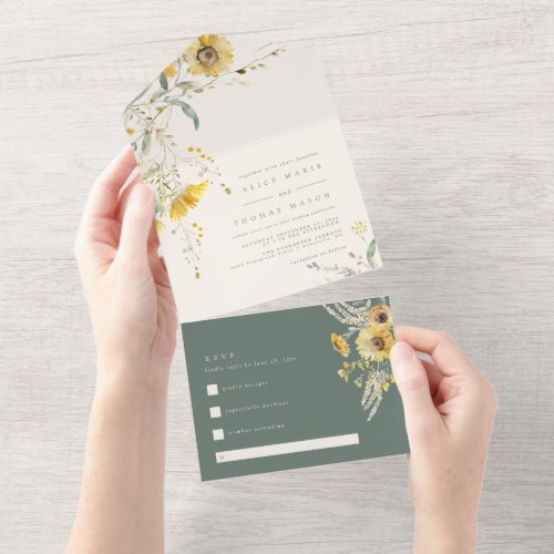 Rustic Floral Fall Wedding Sunflower  All In One Invitation