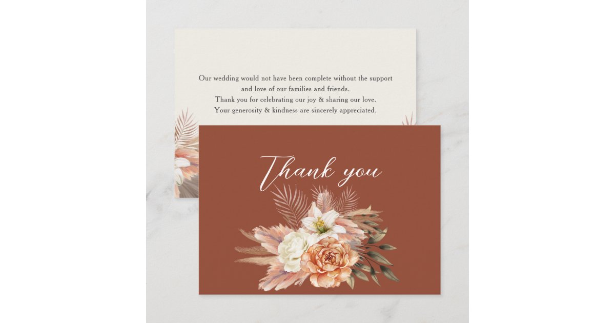 Rustic Floral Fall Wedding Thank You Card | Zazzle