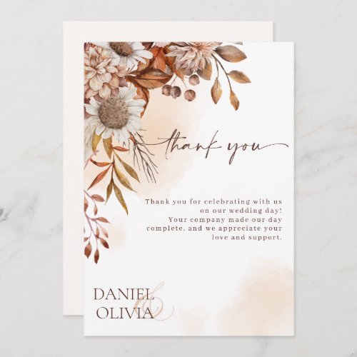 Rustic Floral Fall Wedding Thank You Card