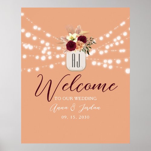 Rustic Floral Fall Wedding Welcome Poster