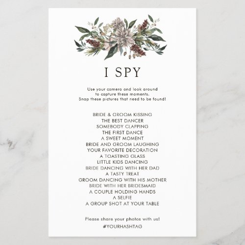 Rustic Floral Fall Winter Wedding I Spy Game Flyer