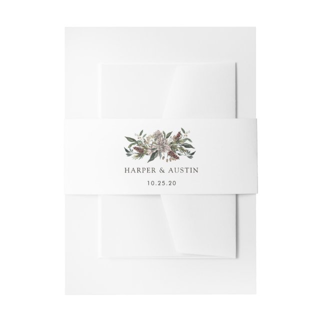 Rustic Floral Fall Winter Wedding Invitation Belly Band (Front Example)
