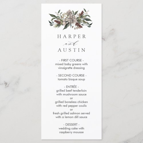 Rustic Floral Fall Winter Wedding Menu