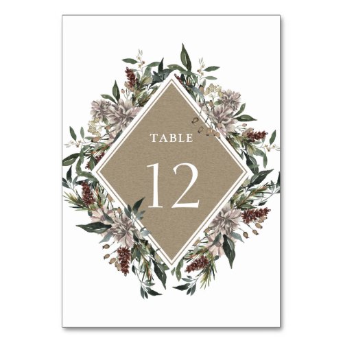 Rustic Floral Fall Winter Wedding Table Number