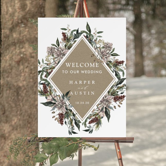 Rustic Floral Fall Winter Wedding Welcome Foam Board (Creator Uploaded)