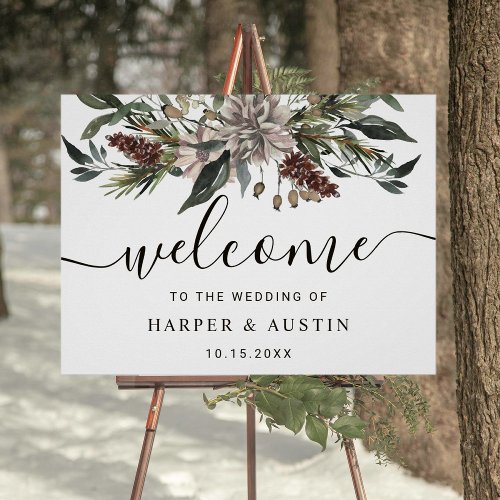 Rustic Floral Fall Winter Wedding Welcome Sign