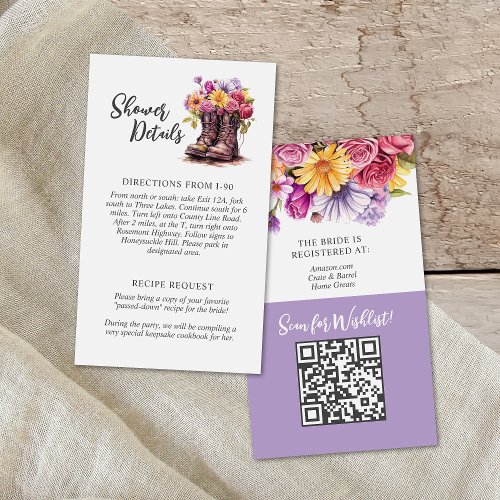 Rustic Floral Farm Boot Bridal Shower Details Card