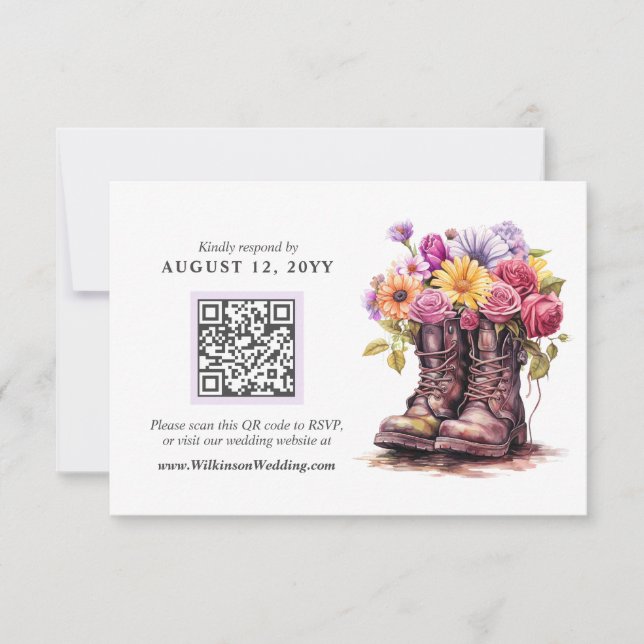 Rustic Floral Farm Boots Digital Wedding RSVP Card (Front)