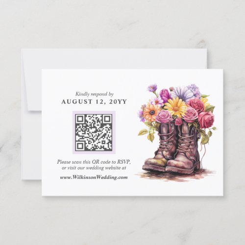 Rustic Floral Farm Boots Digital Wedding RSVP Card