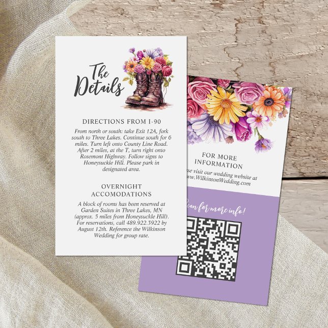 Rustic Floral Farm Boots Wedding Details Info Card (Creator Uploaded)