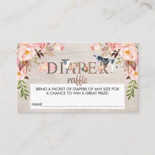 Rustic floral farm diaper raffle ticket insert