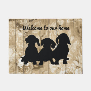 Rustic Floral Faux Wood Dachshund Doormat