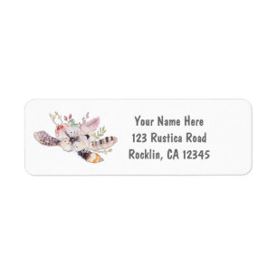 Rustic Floral & Feathers Boho Chic Invitation Label