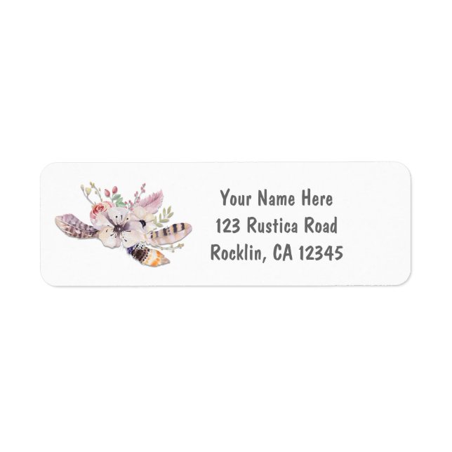 Rustic Floral & Feathers Boho Chic Invitation Label (Front)
