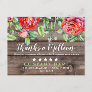 rustic floral feedback Thank A Million Purchase Announcement Postcard