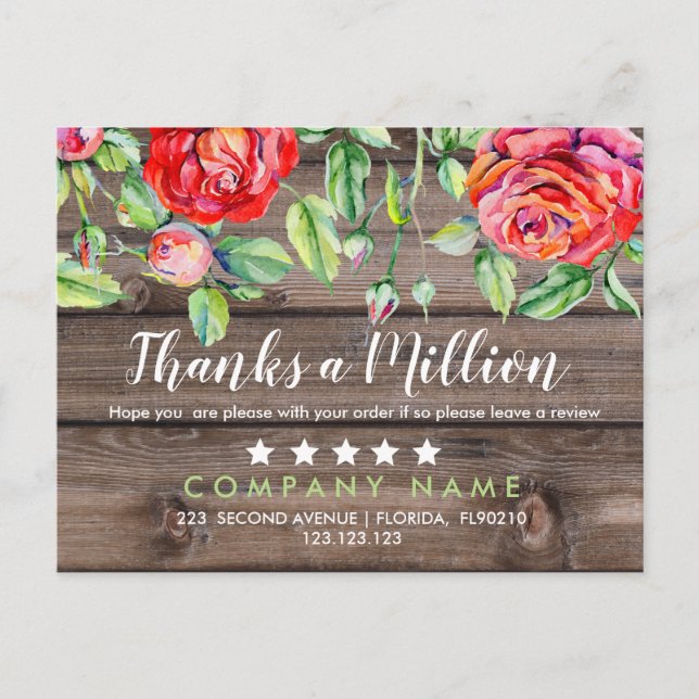 rustic floral feedback Thank A Million Purchase Announcement Postcard (Front)