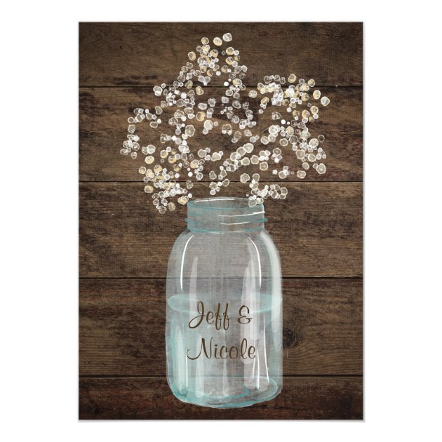 Rustic Floral Flower Country Mason Jar Wedding Invitation