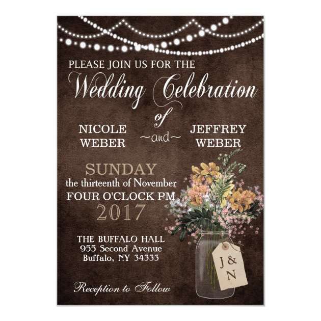 Rustic Floral Flower Country Mason Jar Wedding Invitation