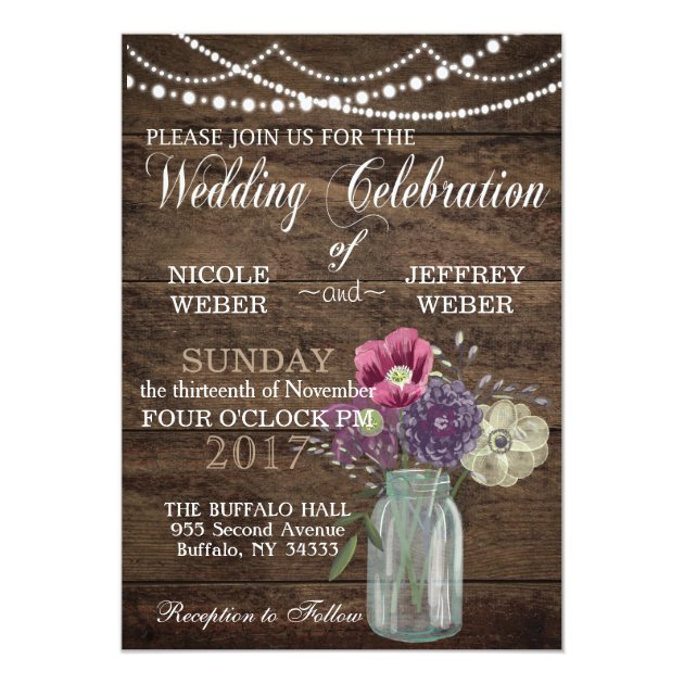 Rustic Floral Flower Country Mason Jar Wedding Invitation