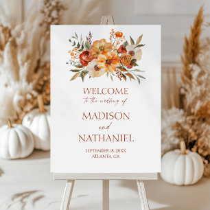 Rustic Floral Flowers Fall Wedding Welcome Sign