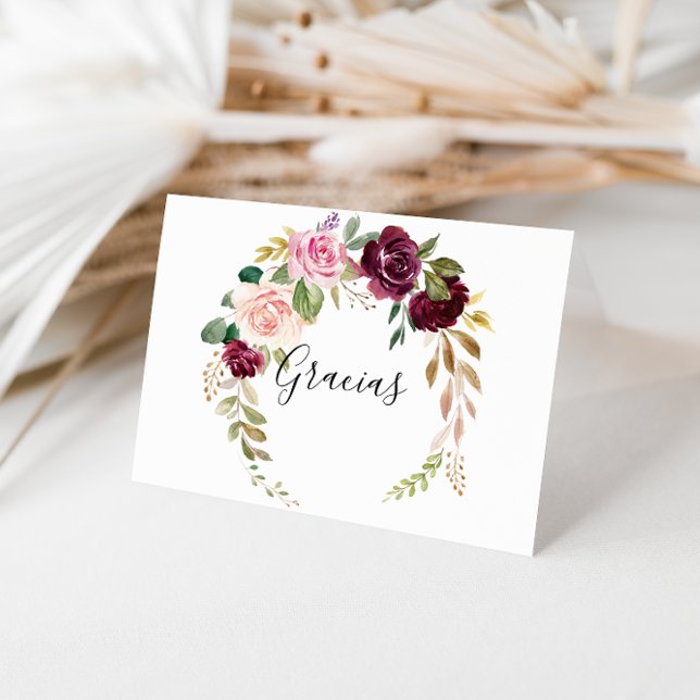 Rustic Floral Folded Wedding Gracias Card (Creator Uploaded)