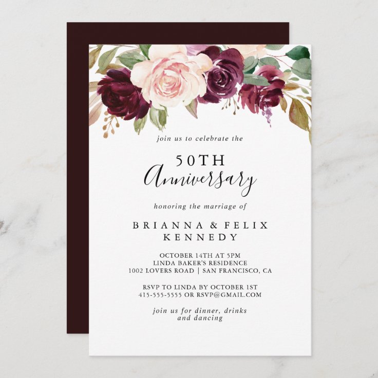 Rustic Floral Foliage 50th Wedding Anniversary Invitation | Zazzle